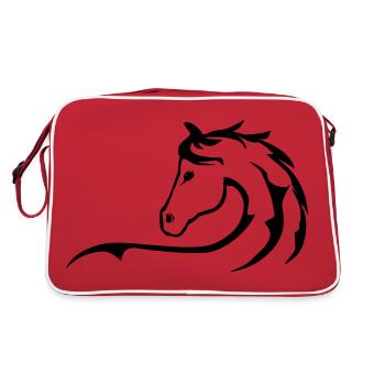 Pferd, Pferde, Pferdesilhouette - Retro Tasche - Rot/Weiß - Hinten