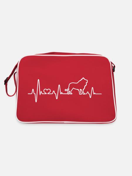 Löwe Herzschlag EKG Herz Löwen Afrika Puls Safari - Retro Tasche - Rot/Weiß - Hinten