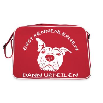 Erst Kennenlernen - Dann Urteilen - Retro Tasche - Rot/Weiß - Hinten