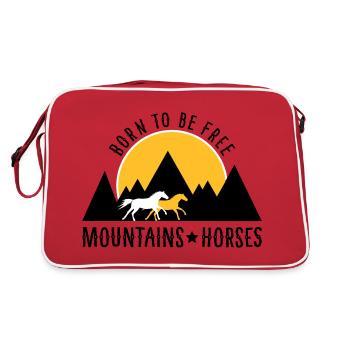 BORN TO BE FREE! Horses before mountains/sunset - Retro Bag - red/white - Back