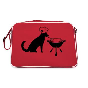chien, saucisse, grillades, toque de chef, saucisse, chef, faim - Sac Retro - rouge/blanc - Dos