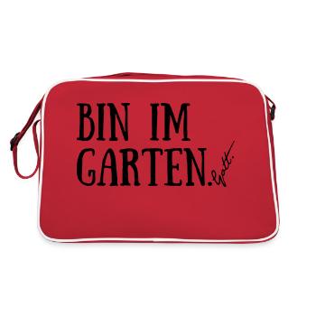 Bin im Garten. Gott. - Retro Tasche - Rot/Weiß - Hinten