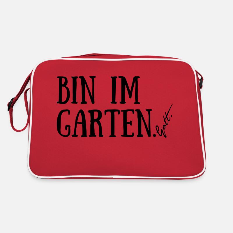 Bin im Garten. Gott. - Retro Tasche - Rot/Weiß