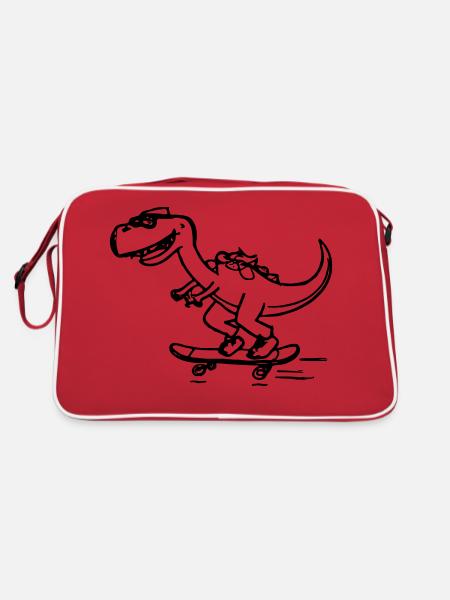 Dinosaur Skateboard Drôle d’idée cadeau - Sac Retro - rouge/blanc - Dos