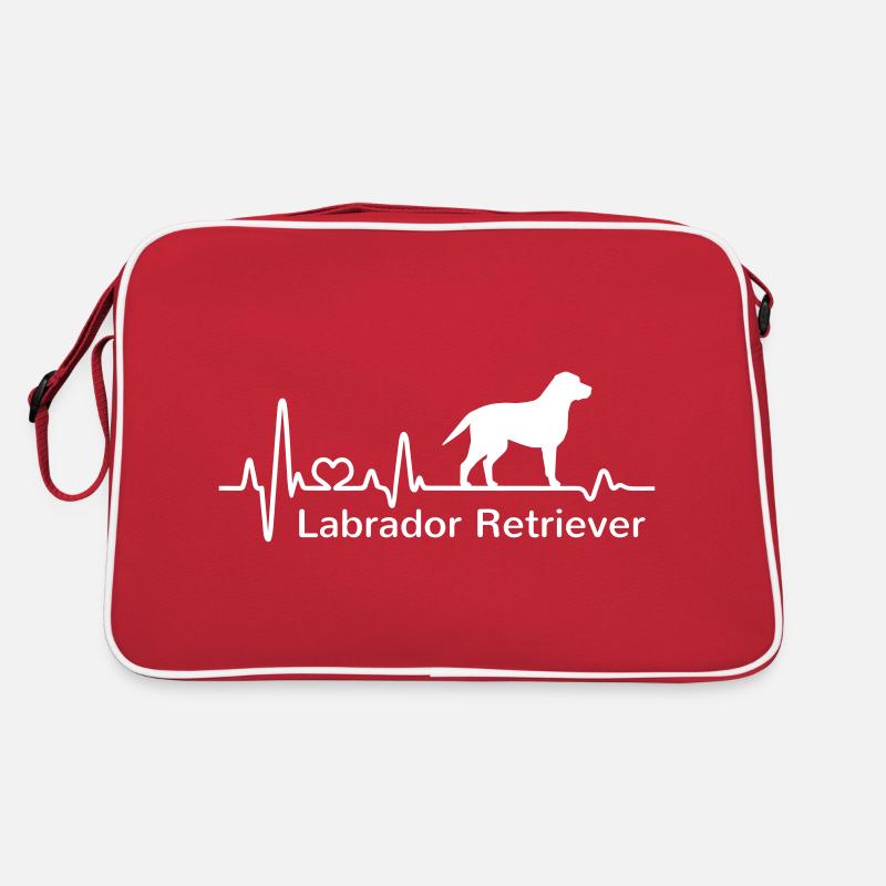 Labrador Retriever Herzfrequenz Herzschlag Liebe - Retro Tasche - Rot/Weiß