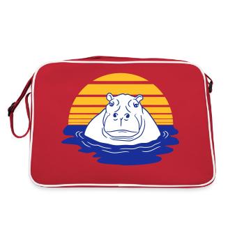 Hippopotamus Swimming Water Sun Cute Comic Cartoon - Retro Bag - red/white - Back