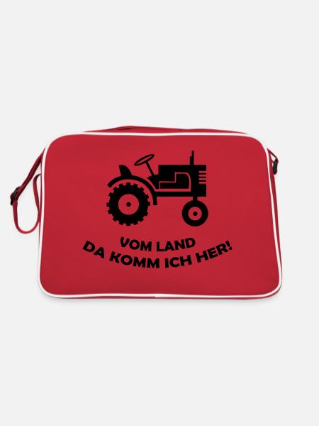 Traktor Vom Land da komm ich her - Retro Tasche - Rot/Weiß - Hinten