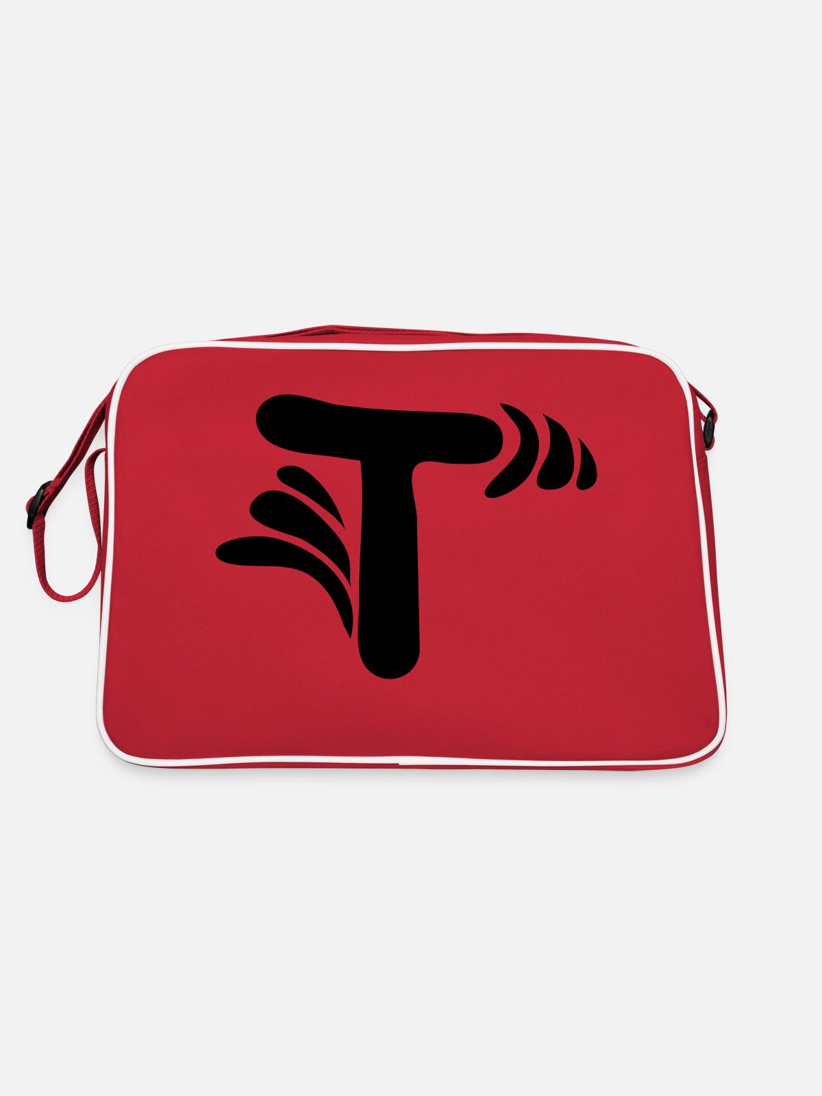 Letter T & Pattern - Retro Bag - red/white - Back
