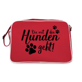 die mit den hunden geht design - Retro Tasche - Rot/Weiß - Hinten