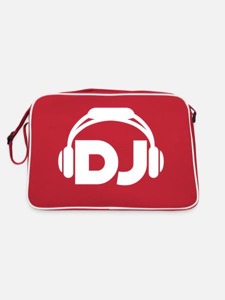 DJ Headphones Music Party Celebrations Text Lettering - Retro Bag - red/white - Back