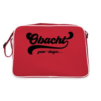 „Obacht gebn – länger ..." leben bayerisch - Retro Tasche - Rot/Weiß - Hinten