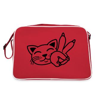 Hand Signal Peace Cat Face - Retro Bag - red/white - Back