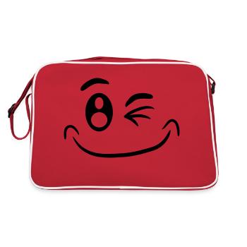 Comic Gesicht Lustig Smiley Zwinkern - Retro Tasche - Rot/Weiß - Hinten
