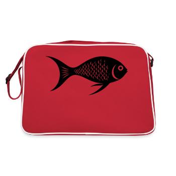 Süßer Fisch schwimmt im Meer - Illustration - Retro Tasche - Rot/Weiß - Hinten