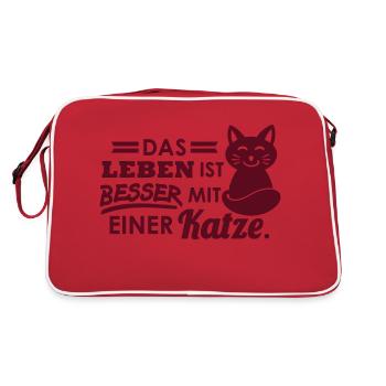 Leben mit Katze - Retro Tasche - Rot/Weiß - Hinten