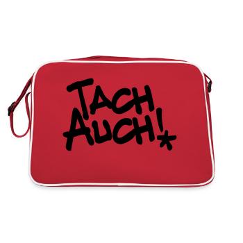 Tach auch, Guten Tag, Farben editierbar - Retro Tasche - Rot/Weiß - Hinten
