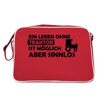 Ein Leben ohne Traktor ist möglich aber sinnlos - Retro Tasche - Rot/Weiß - Hinten