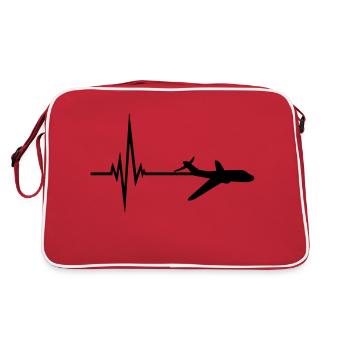 logo pulse frequency heartbeat line airplane airpl - Retro Bag - red/white - Back