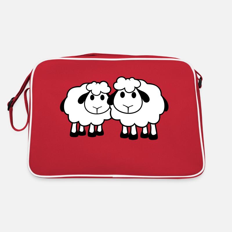 Deux Moutons Amis Équipe Équipage Mignon Petit Bébé Cher Sac Retro