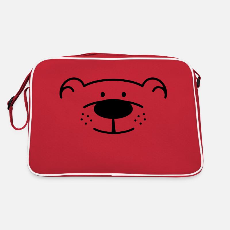 Lustiger Bärenkopf mit schwarzer Nase - Retro Tasche - Rot/Weiß