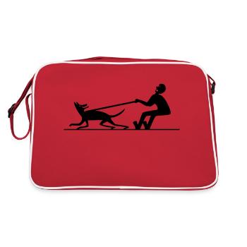 Hund zieht Mann 2 - Retro Tasche - Rot/Weiß - Hinten
