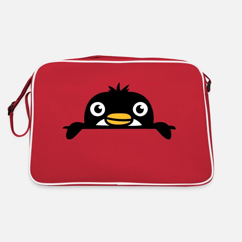 Little penguin peeking sweetly from behind wall child Retro Bag