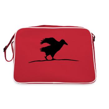 Raven bird walks crow fast running running funny - Retro Bag - red/white - Back