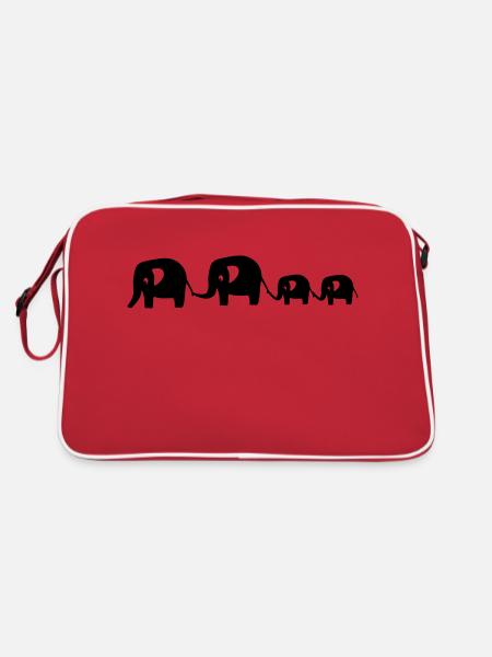 Elefantenfamilie T Shirt - Retro Tasche - Rot/Weiß
