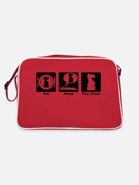 essen Sie Schlaf-Spiel-Schach - Retro Tasche - Rot/Weiß - Hinten