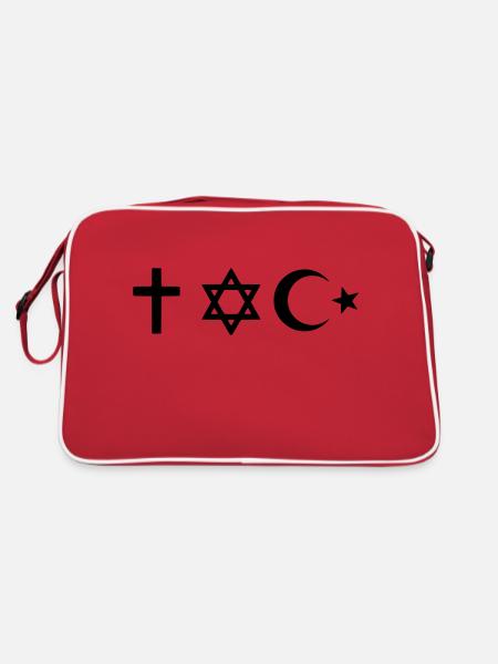 Religion, Islam, Judentum, Gott, Christ - Retro Tasche - Rot/Weiß - Hinten