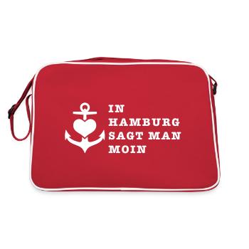 In Hamburg sagt man Moin / Anker 1c - Retro Tasche - Rot/Weiß - Hinten