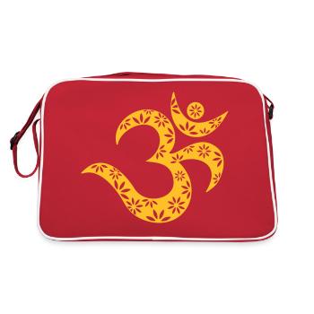 OM Mantra symbol, flowers, patterns, Aum, Buddhism - Retro Bag - red/white - Back