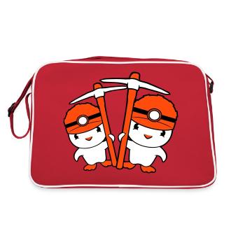 2 Enten Bergmann Spitzhacke Helm Lampe Freunde Süß - Retro Tasche - Rot/Weiß - Hinten