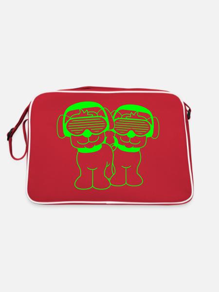2 Cool Mignon DJ Chien Pet Chiot Musique de fête - Sac Retro - rouge/blanc - Dos