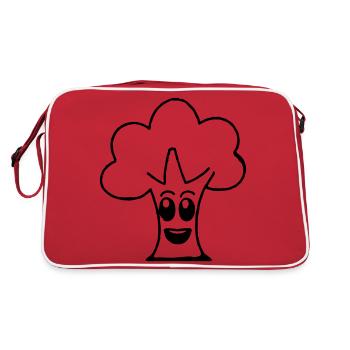 Baum mit Gesicht Lächeln Niedlicher Baum - Retro Tasche - Rot/Weiß - Hinten
