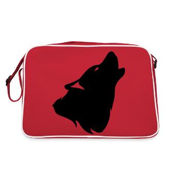 Howling Wolf Silhouette shadow shadow0 - Retro Bag - red/white - Back