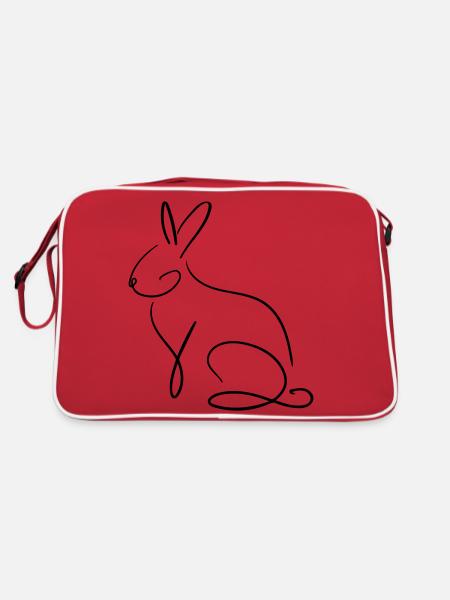 Hase Line Art - Minimalist - Retro Bag - red/white - Back