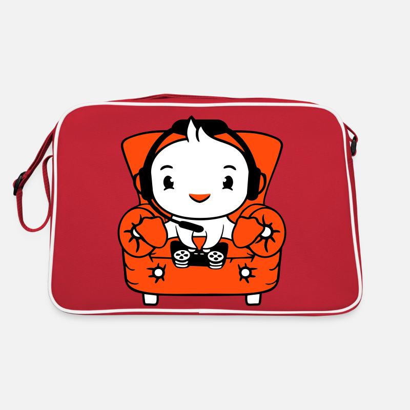 Ente Gamer zocken Controller Headset Sessel sitzen Retro Tasche