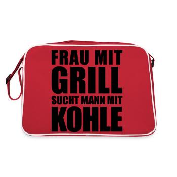 Frau mit Grill sucht Mann mit Kohle Geld flirten - Retro Tasche - Rot/Weiß - Hinten
