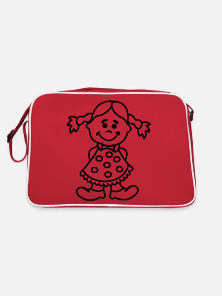 mädchen T Shirt selber gestalten - Retro Tasche - Rot/Weiß - Hinten