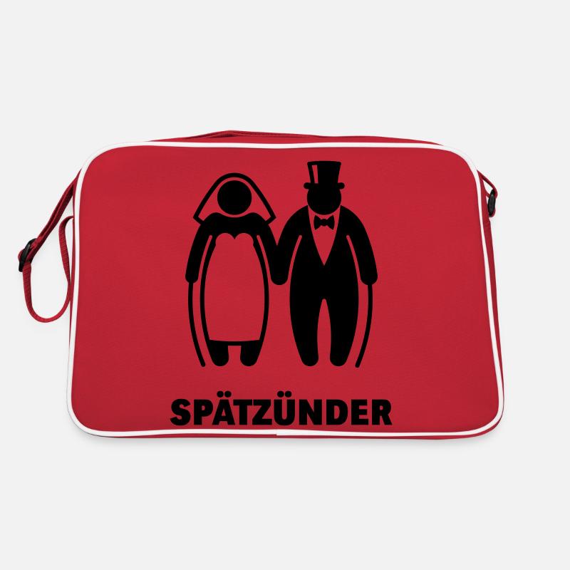 Spätzünder (Älteres Brautpaar / Hochzeit) - Retro Tasche - Rot/Weiß