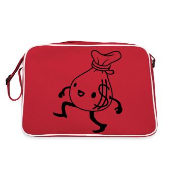 Gehender lebendiger Geldsack Comic - Retro Tasche - Rot/Weiß - Hinten