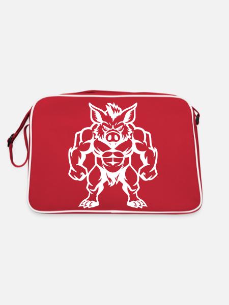 wildschwein comic - Retro Tasche - Rot/Weiß - Hinten