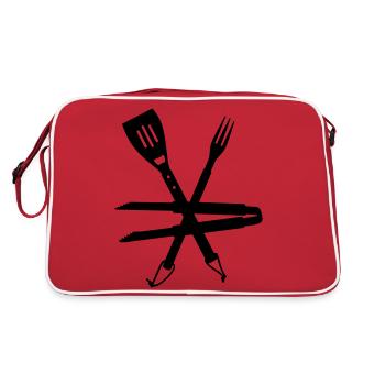 Grillbesteck / BBQ Utensils (1c) - Retro Tasche - Rot/Weiß - Hinten