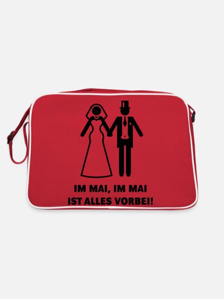 Im Mai, Im Mai Ist Alles Vorbei! (Hochzeit / JGA) - Retro Tasche - Rot/Weiß - Hinten