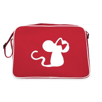 Mäuschen mit Schleife - Maus Geschenkidee - mouse - Retro Tasche - Rot/Weiß - Hinten