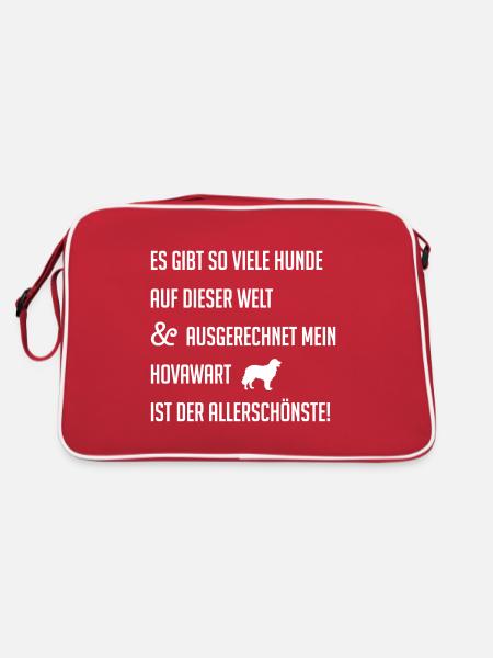 Schönster Hund Hovawart Hundespruch Hund Hundebesi - Retro Tasche - Rot/Weiß - Hinten