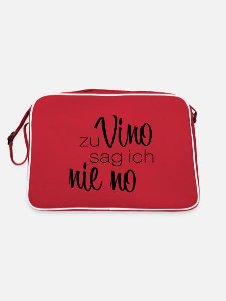 Zu vino sag ich nie no - lustiger Wein Spruch - Retro Tasche - Rot/Weiß - Hinten