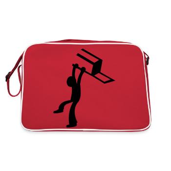 BAR Kampf, Mensch, Mann wirft einen Stuhl - Retro Tasche - Rot/Weiß - Hinten