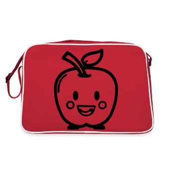 Niedlicher Apfel mit Gesicht Vektor Geschenkidee - Retro Tasche - Rot/Weiß - Hinten